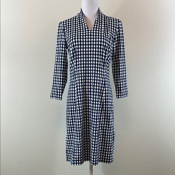 J McLaughlin Catalina Elegant Blue and White Checkered Dress small - Picture 1 of 9